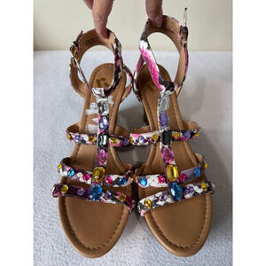 Women's Report Pink Black Snake Print Gemstone Wedge platform Sandals Size 10